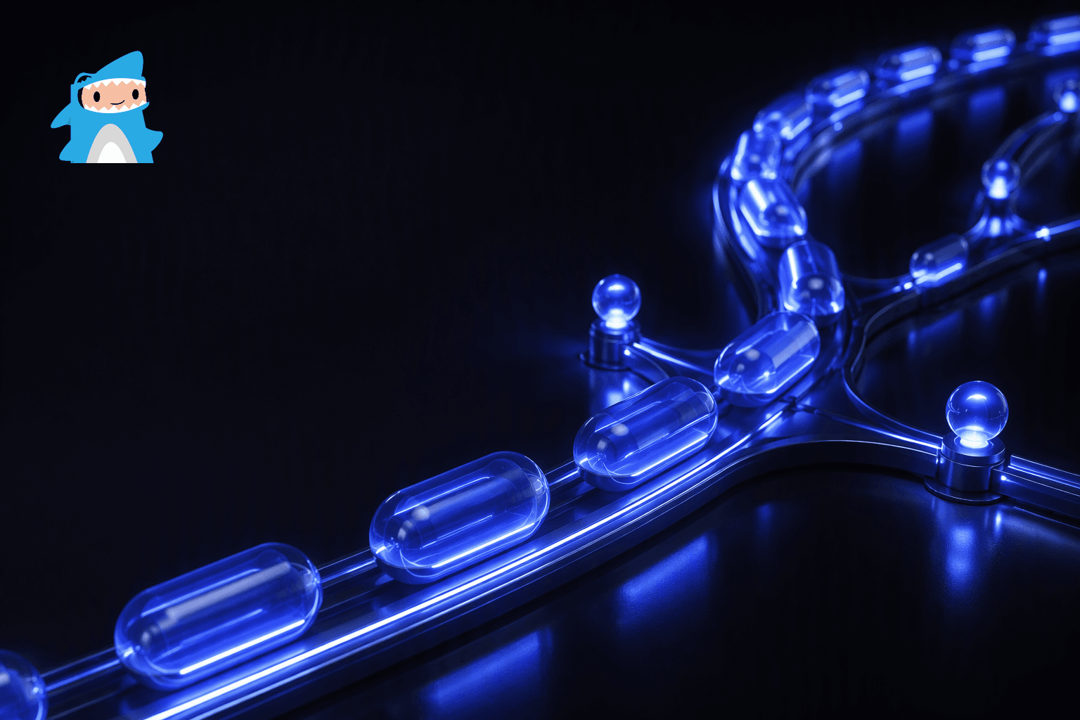 Abstract indigo glow on a dark background representing queues and durable workflows on Ploy